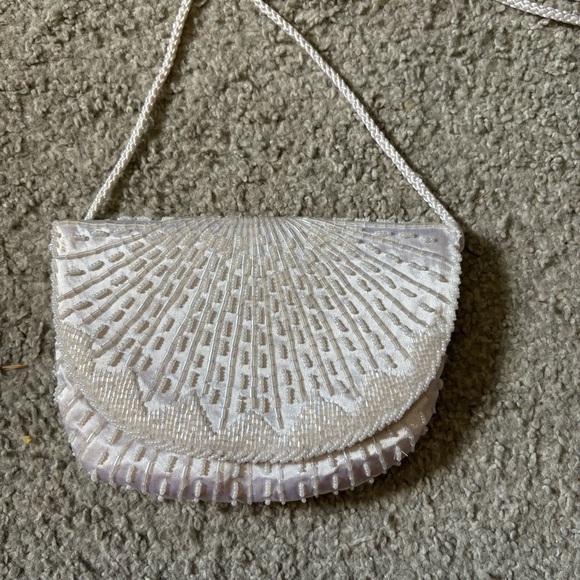 Vintage Beaded Shoulder Bag Beautiful White Clear Elegant - Picture 2 of 5